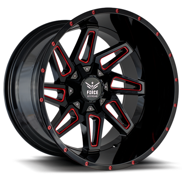 20x12 Force Offroad Force F01 Red Milled 6x135/6x139.7 Wheels