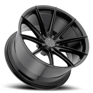 view of front and side of BD11 wheel on gloss black