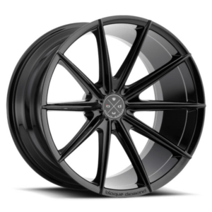 Side view of a Blaque Diamond BD11 wheel on gloss black