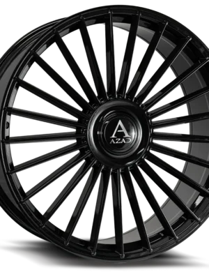 Left front view of Azad AZ25 gloss black wheel