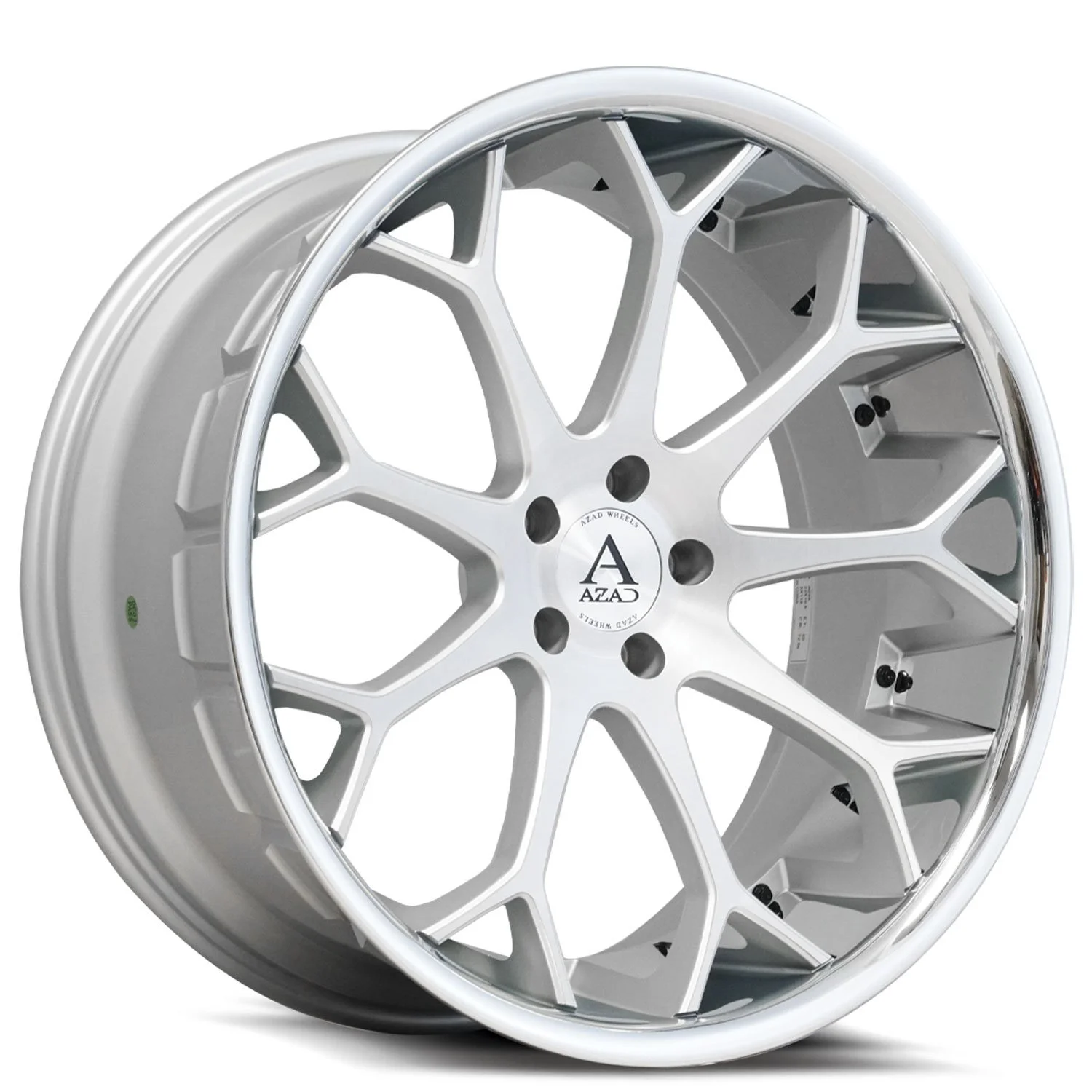 Left front view of Azad AZ99 sivler wheel